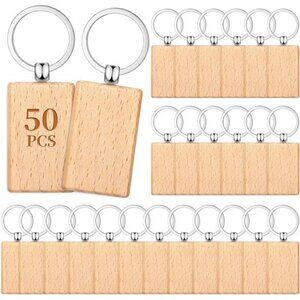 50Pcs Natural Wood Slices-Wooden Keychain Blanks Unfinished Wood Slice